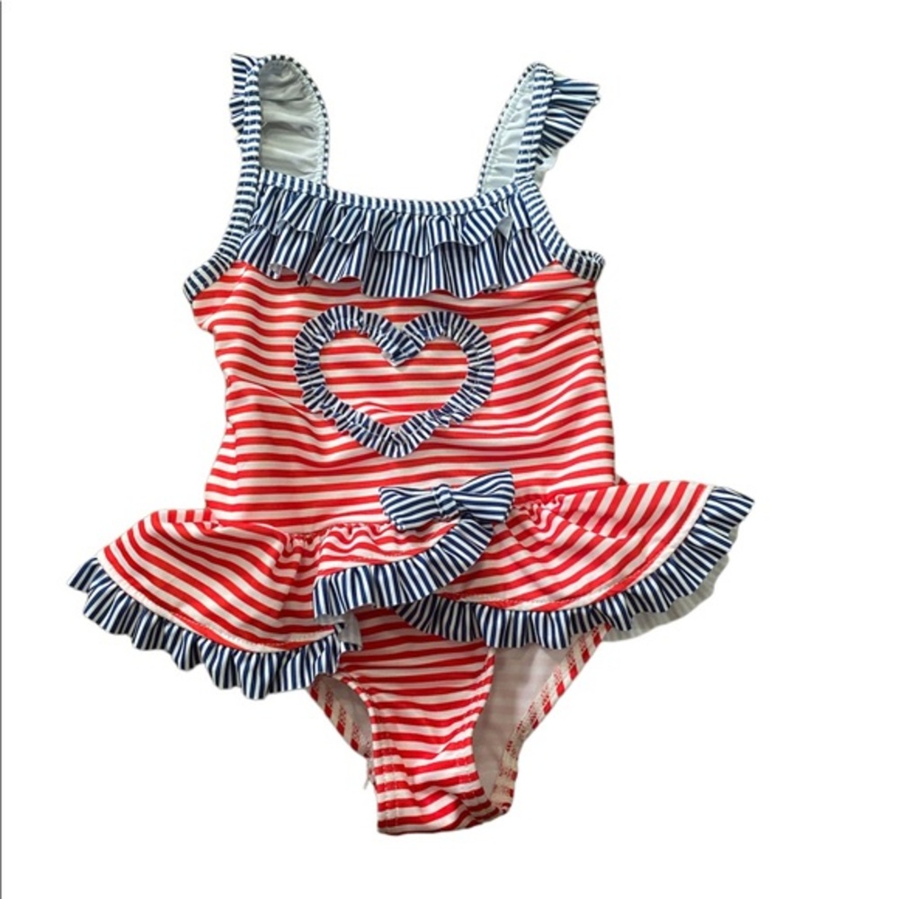 Penelope Mack Red & Navy Striped One-Piece Swimsuit with Heart